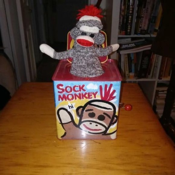 SOCK MONKEY Jack-in-the-box by Schylling - Picture 1 of 2